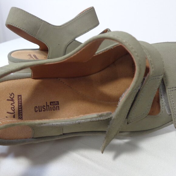 Clarks Reedly Juno Sandals Nubuck Wedge Sage Green Adjustable Straps Women's 6M - Picture 6 of 10